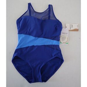 Coco Reef T32110 433 Sz 10/34C Cobalt Blue Tummy-Control Contrast One-Piece $134